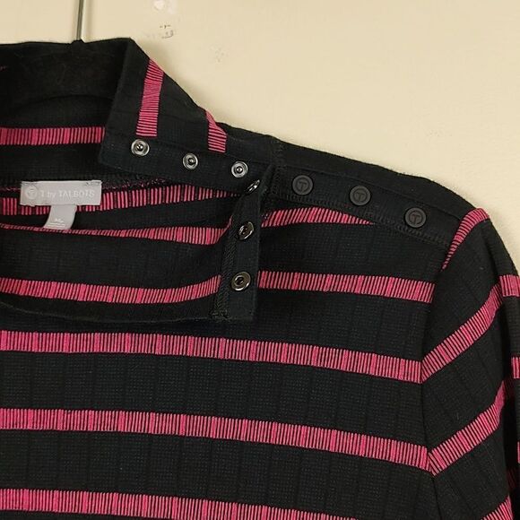 T by Talbot's Pink Ombre Stripe Snap Shoulder Mock Neck Top Size MP - Picture 4 of 11